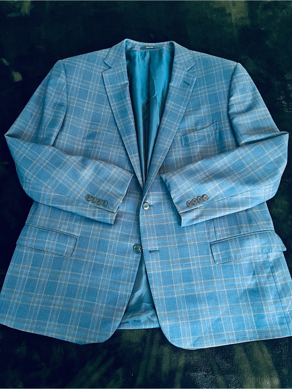 Ermenegildo Zegna Made in Italy Blue Plaid Sport Coat with Subtle Tan Windowpane - Picture 2 of 14